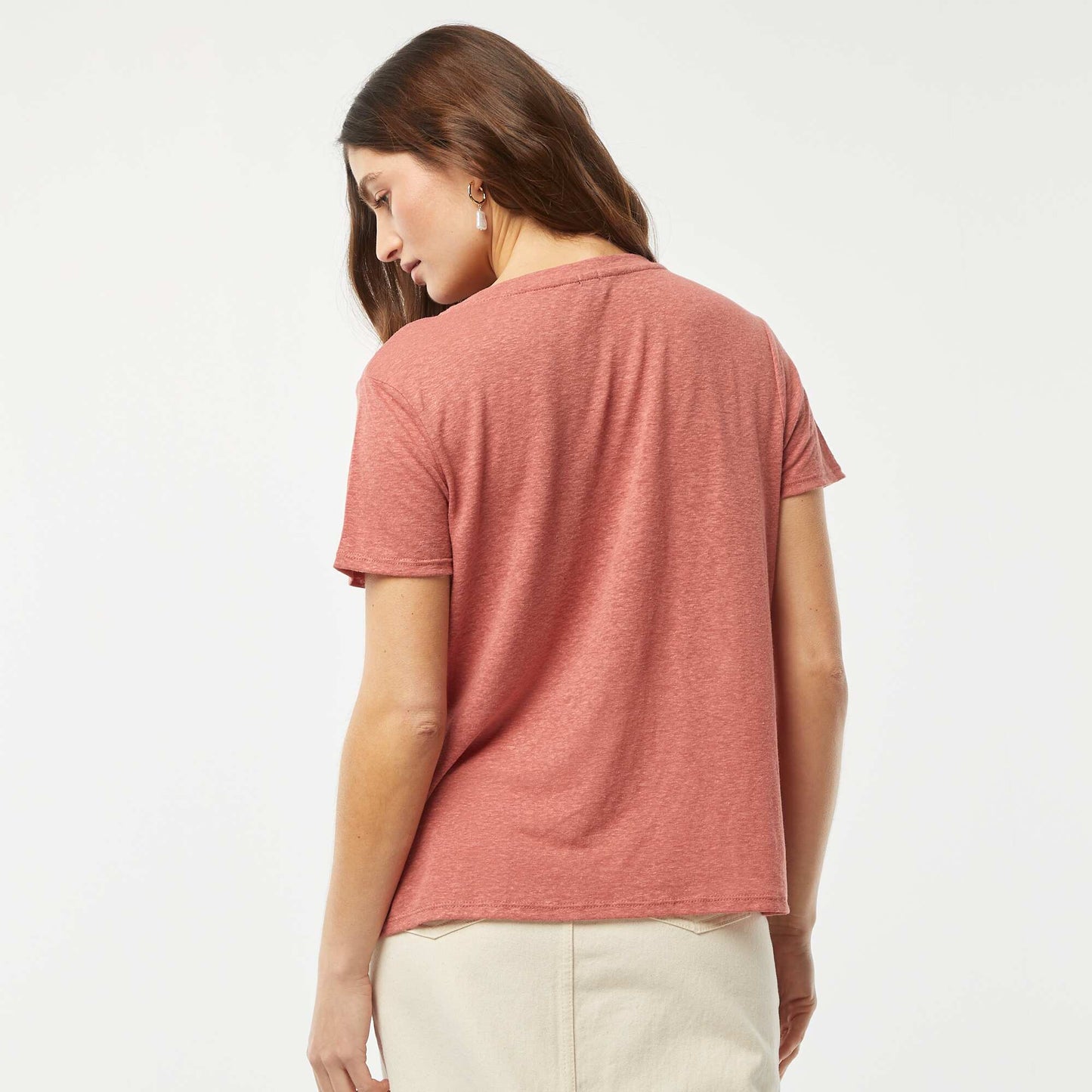 Basic linen-blend V-neck T-shirt PINK