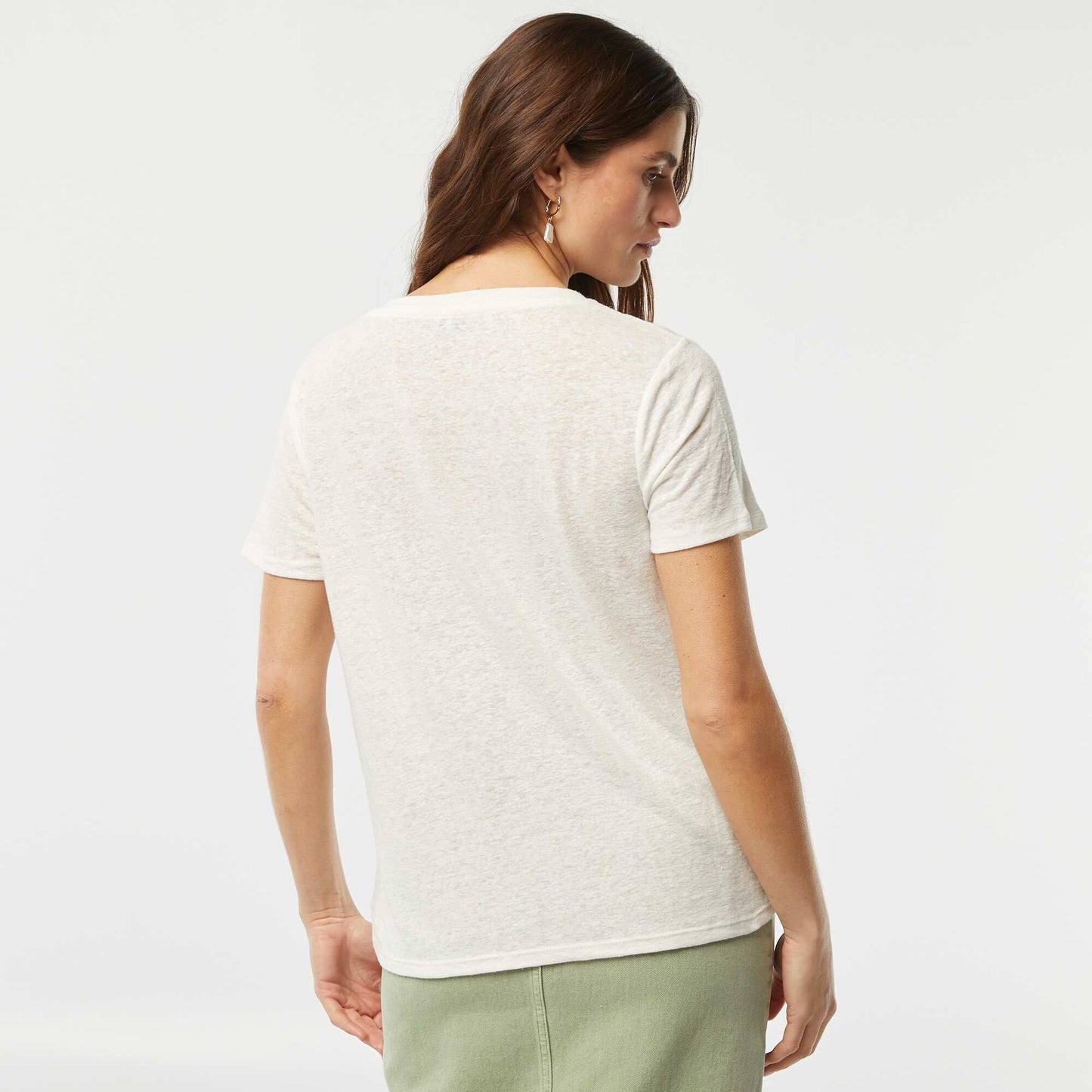 Basic linen-blend V-neck T-shirt WHITE