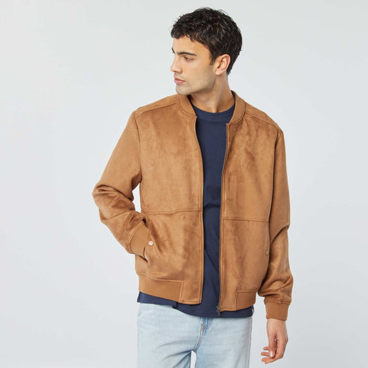 Zipped faux suede jacket BEIGE