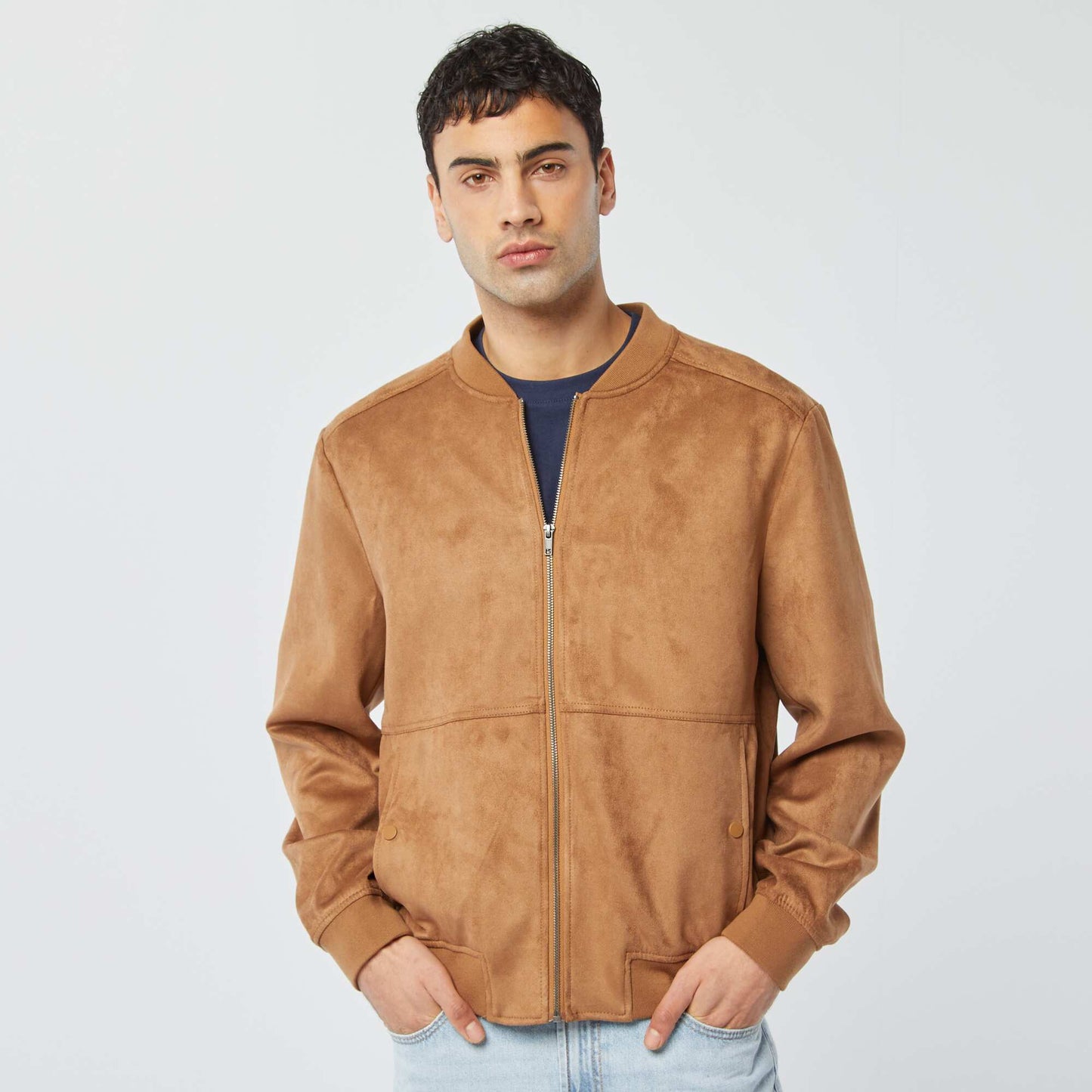 Zipped faux suede jacket BEIGE