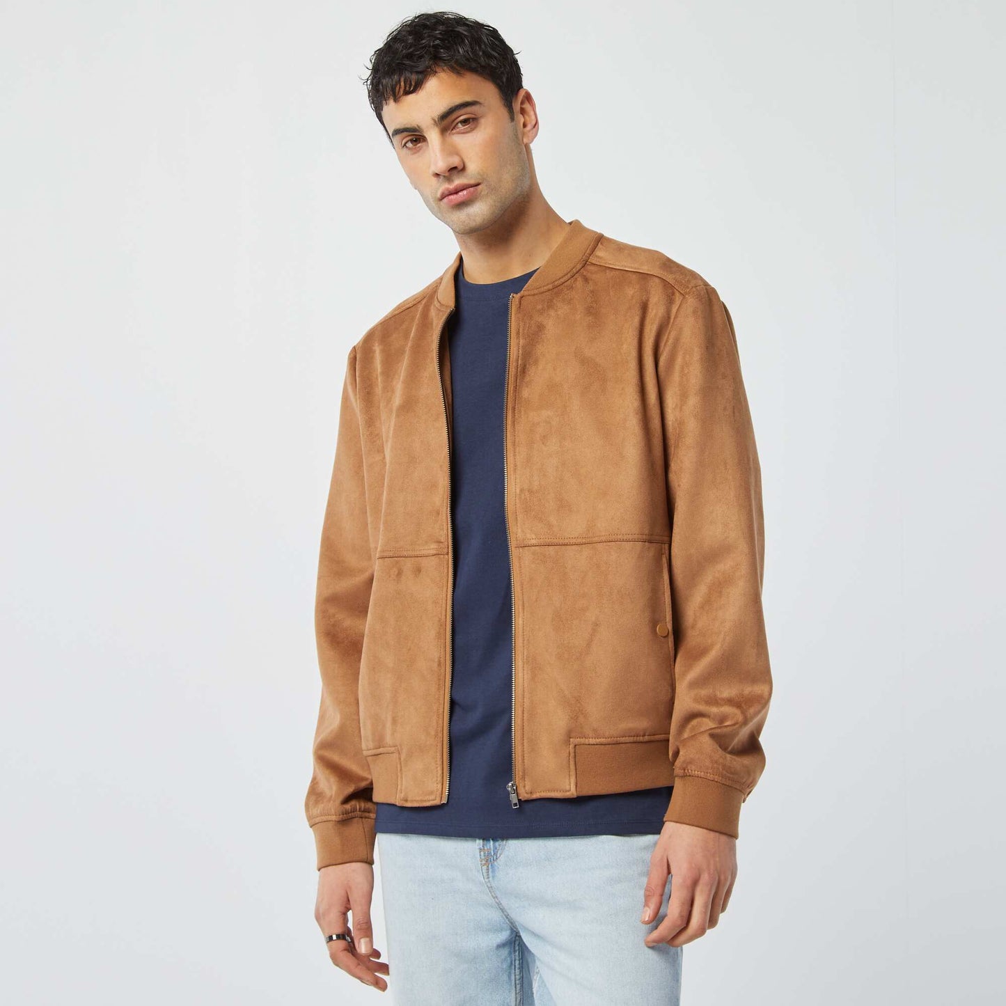 Zipped faux suede jacket BEIGE