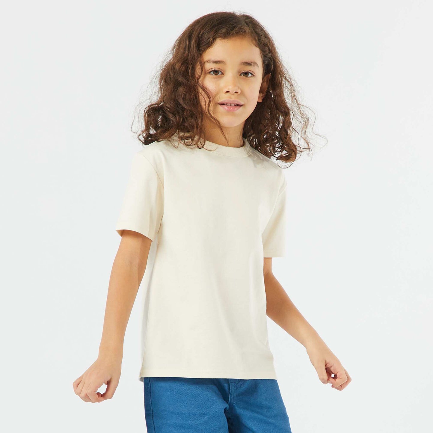 Basic short-sleeved T-shirt with round neck BEIGE