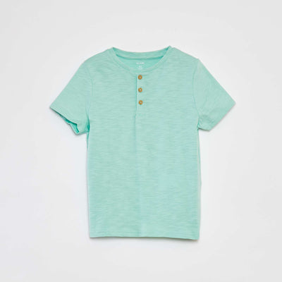 Short-sleeved T-shirt with grandad collar GREEN