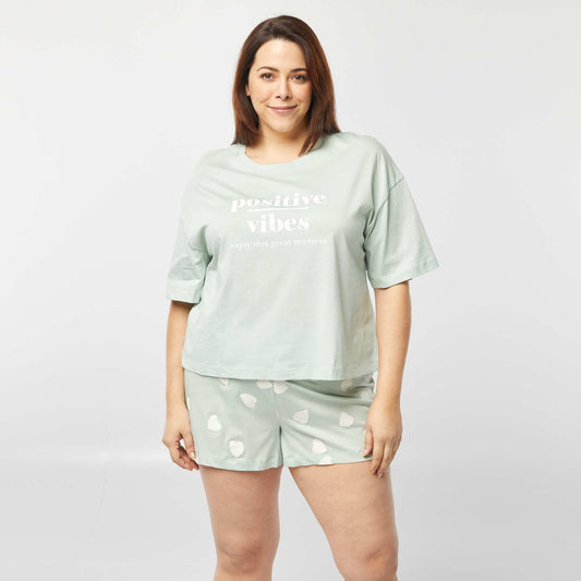 Short T-shirt + shorts pyjama set - 2-piece set GREEN