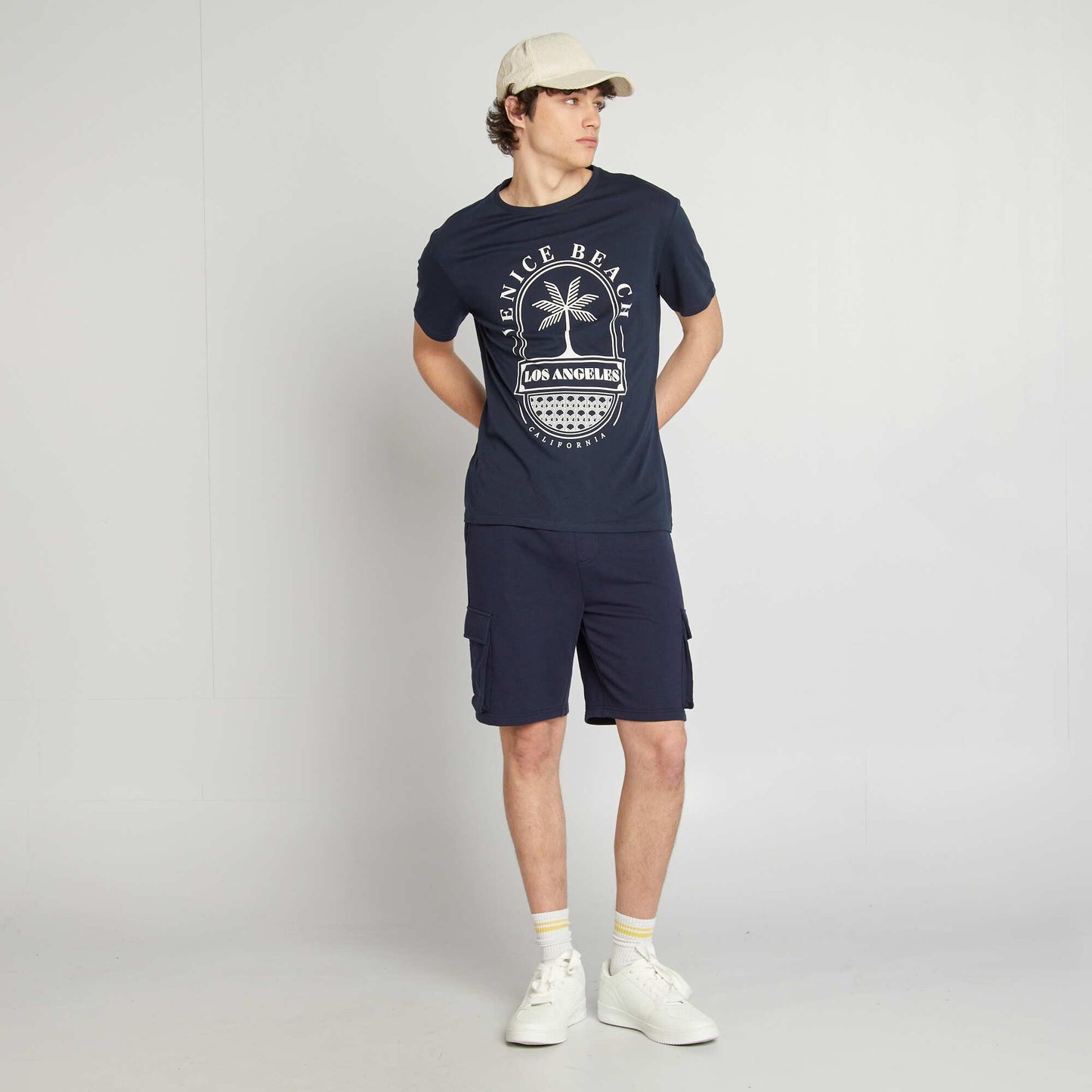 Lightweight sweatshirt fabric multi-pocket shorts BLUE