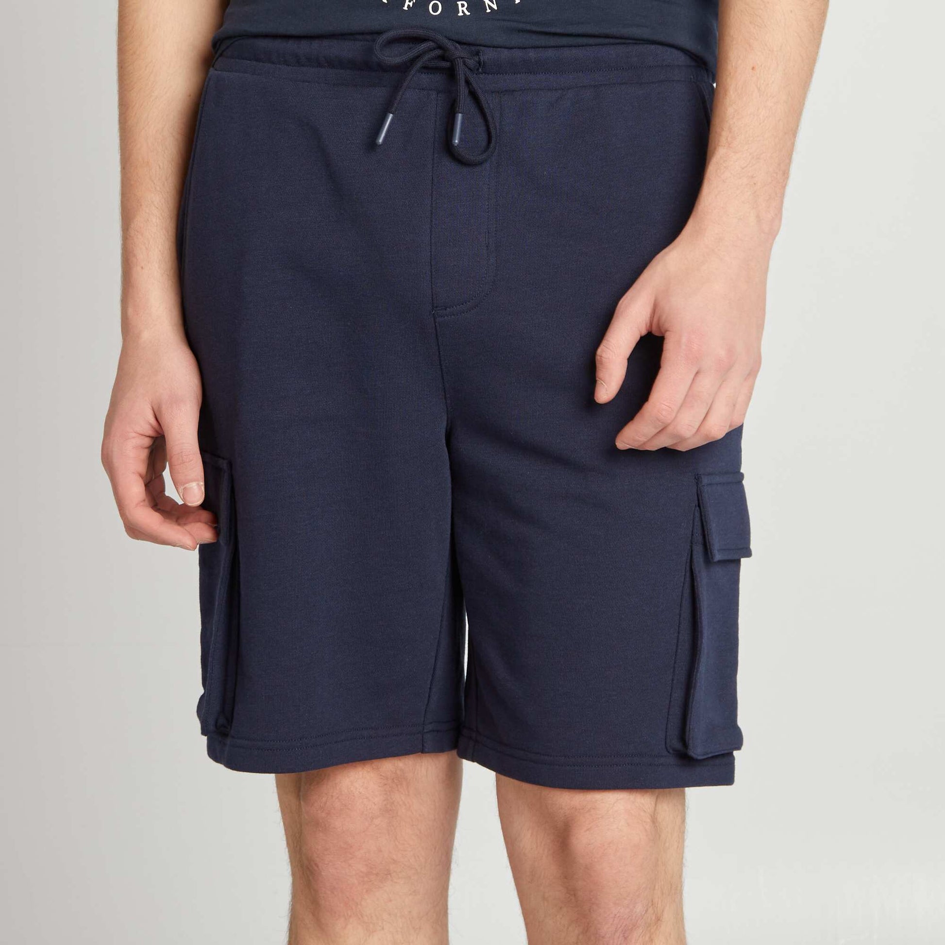 Lightweight sweatshirt fabric multi-pocket shorts BLUE