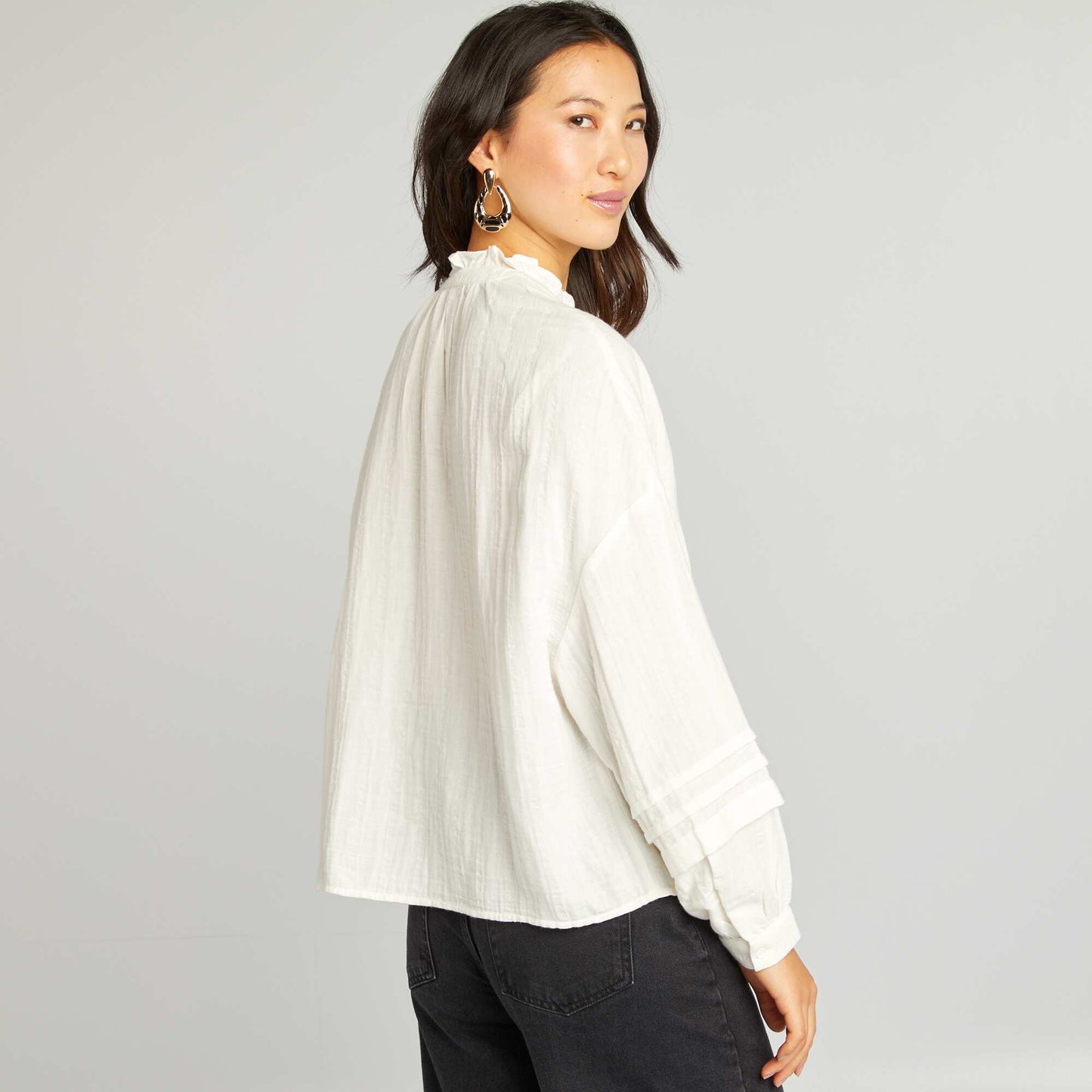 Embroidered cotton gauze shirt BEIGE