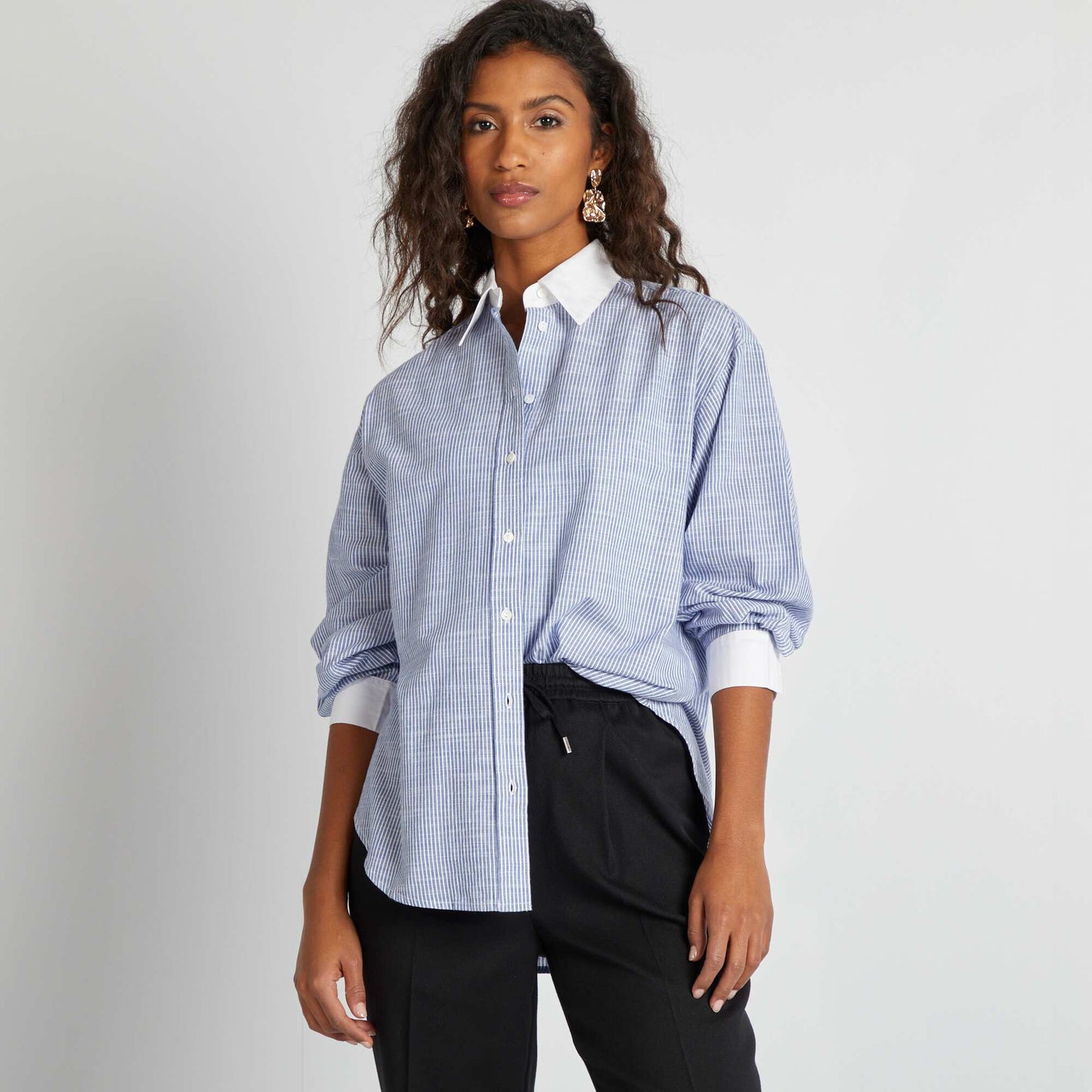 Striped shirt with contrasting collar and cuffs BLUE