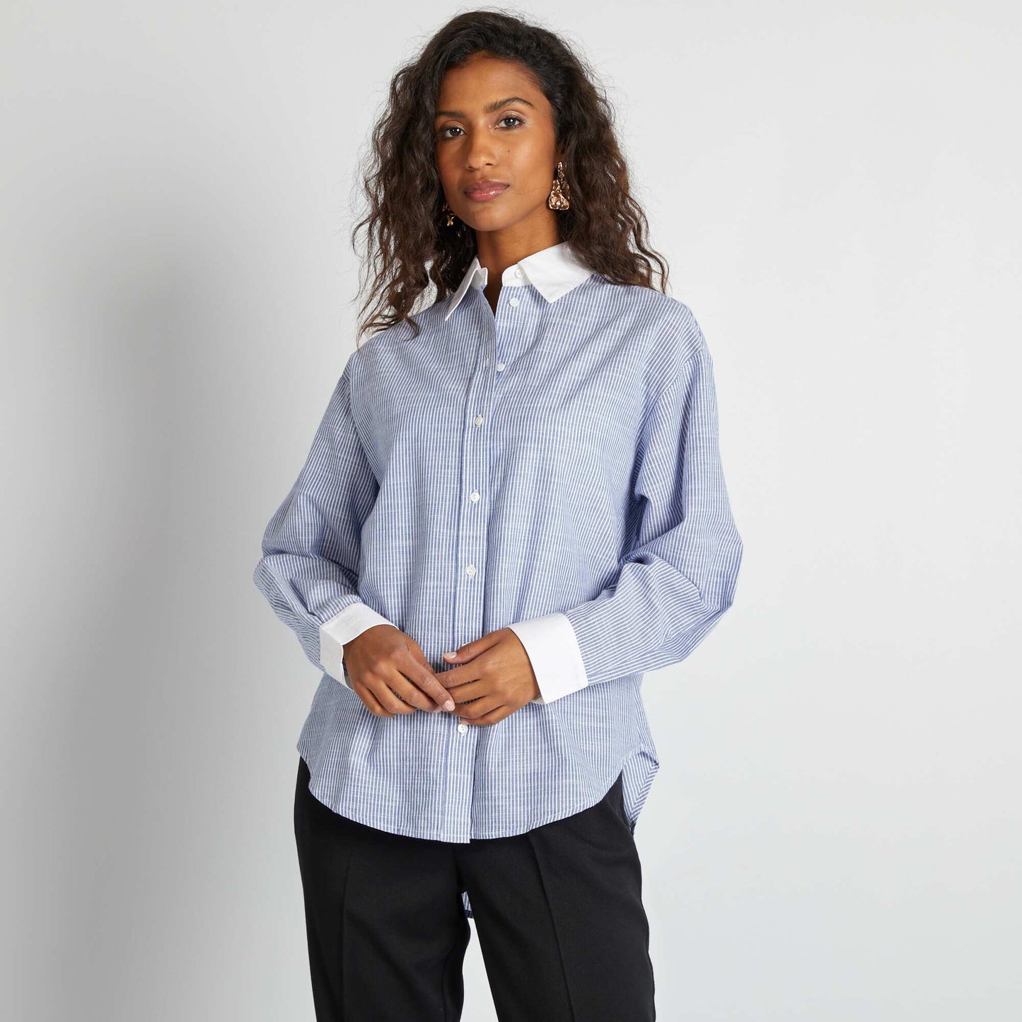 Striped shirt with contrasting collar and cuffs BLUE