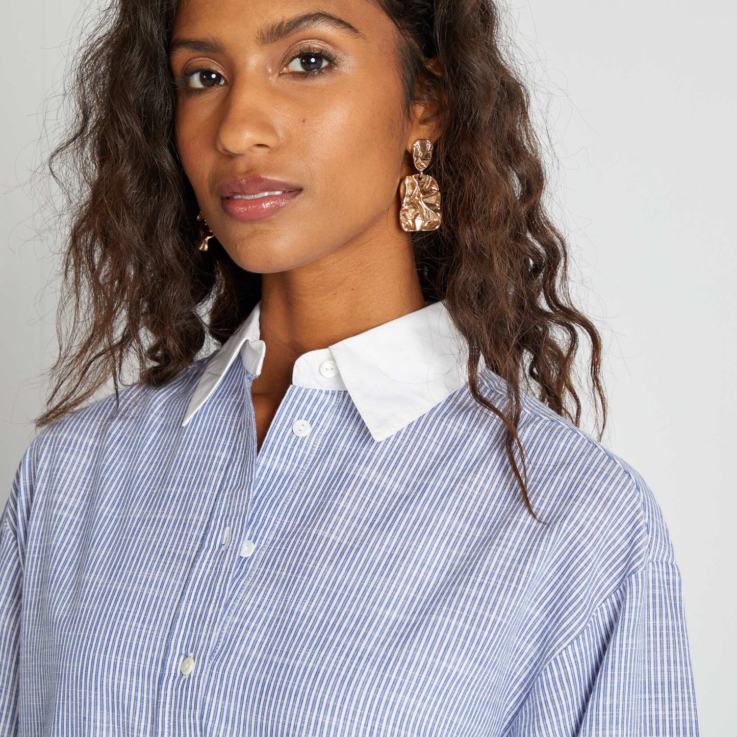 Striped shirt with contrasting collar and cuffs BLUE