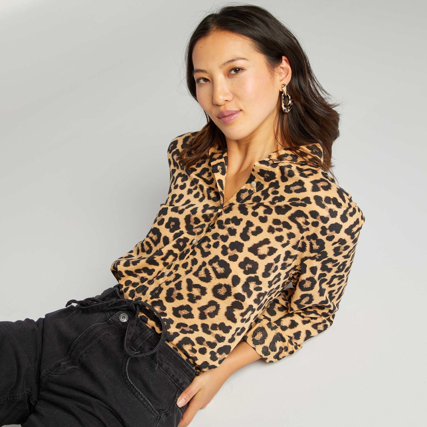 Leopard print cotton shirt BROWN