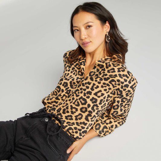 Leopard print cotton shirt BROWN