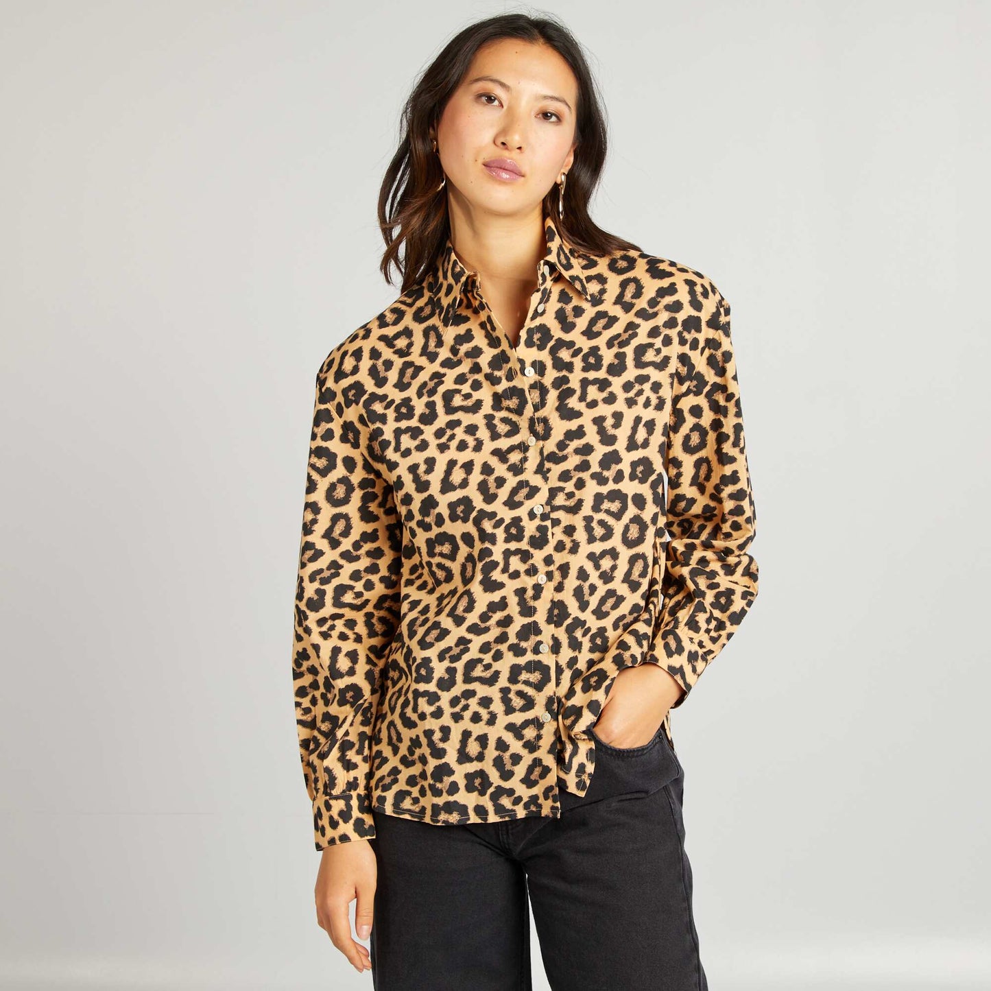 Leopard print cotton shirt BROWN