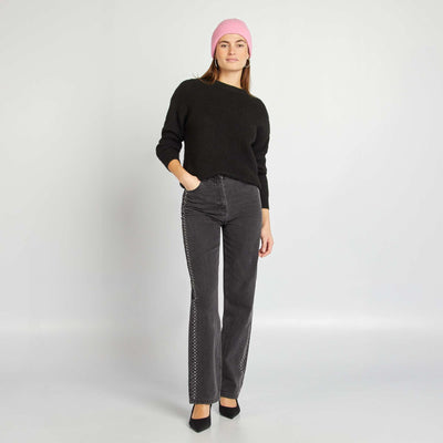 Stylish ribbed knit jumper BLACK