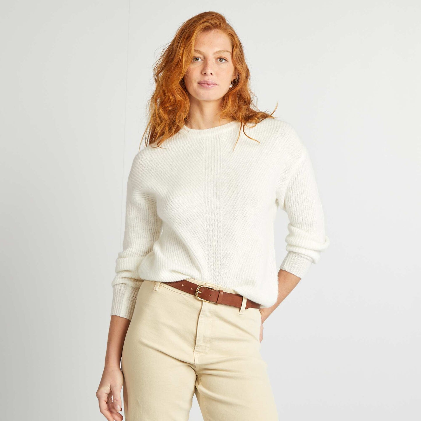 Stylish ribbed knit jumper WHITE