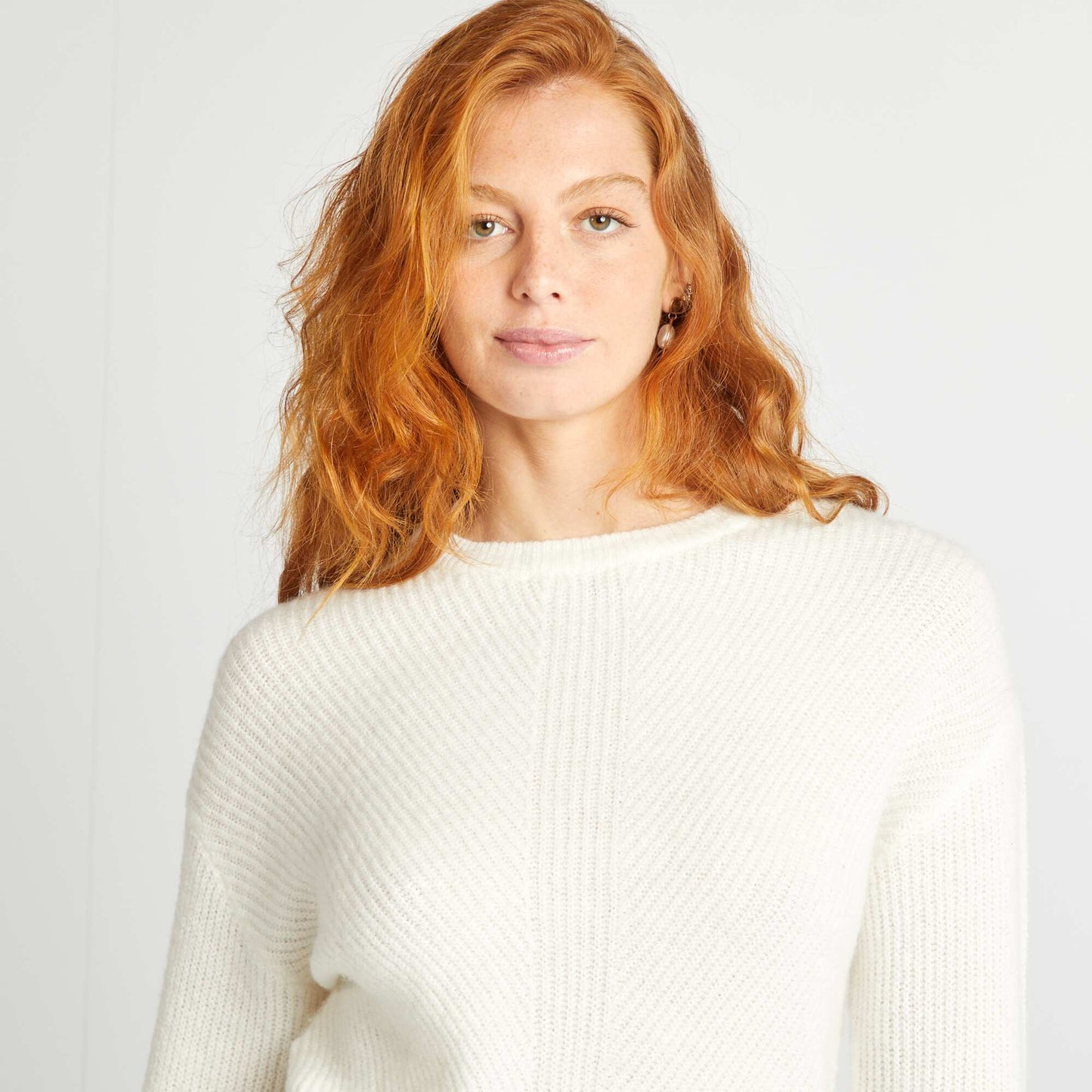 Stylish ribbed knit jumper WHITE