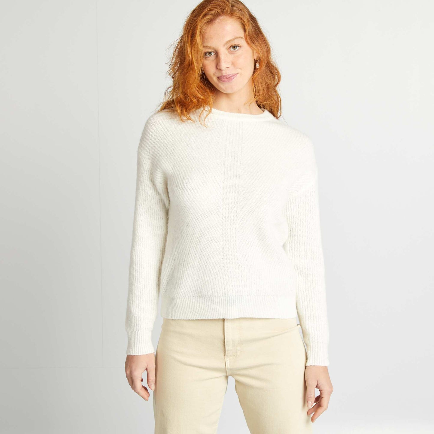 Stylish ribbed knit jumper WHITE