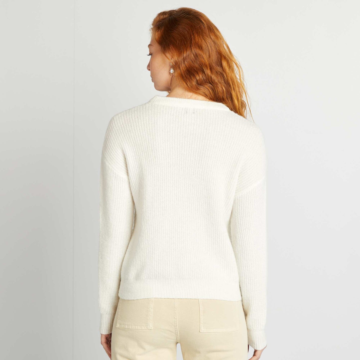 Stylish ribbed knit jumper WHITE