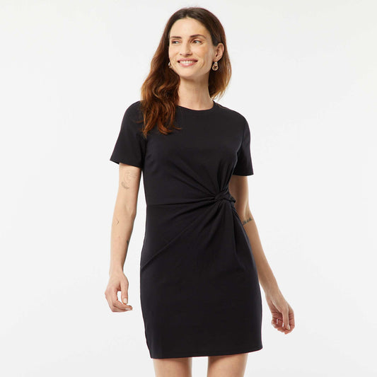 Short-sleeved dress with draped effect BLACK