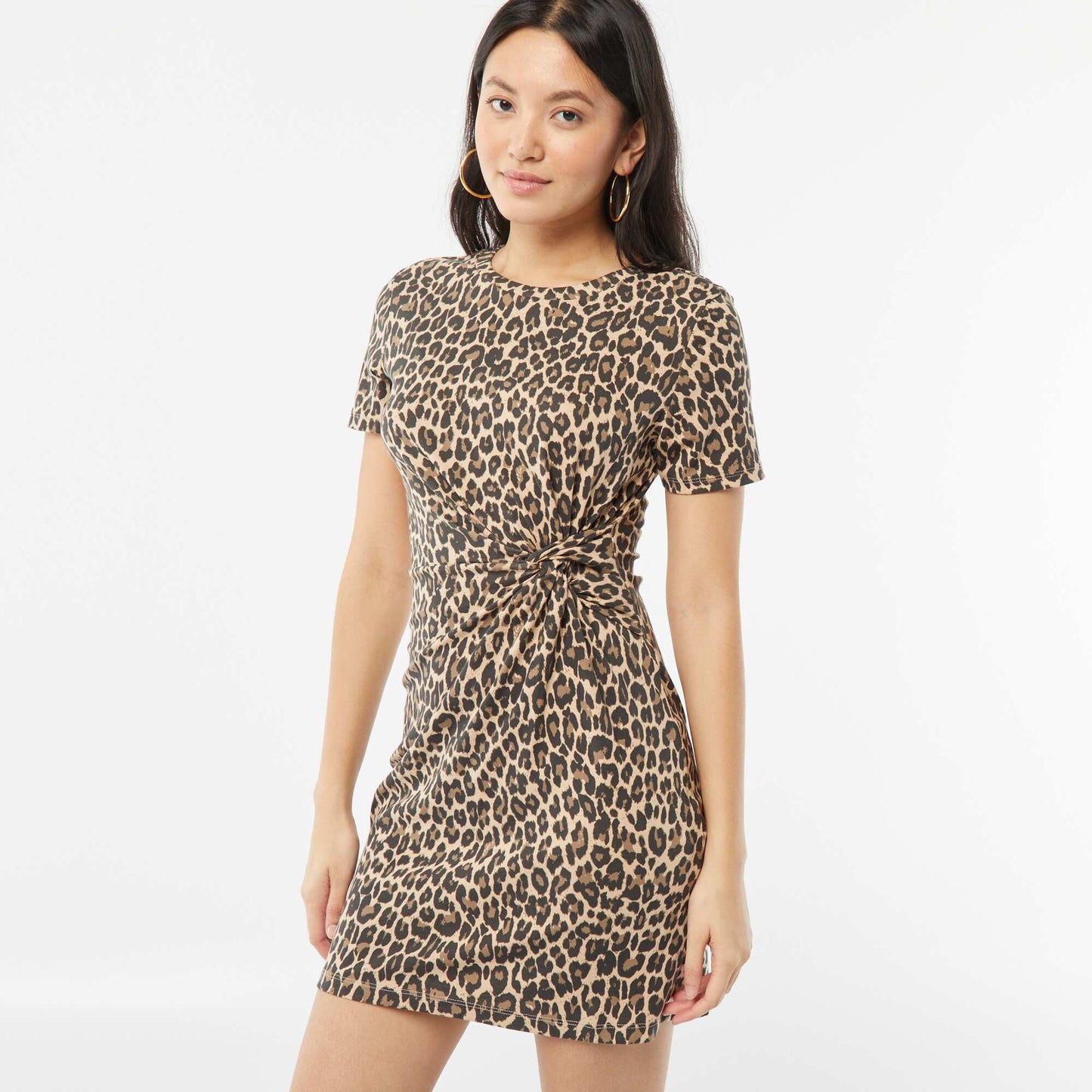 Short-sleeved dress with draped effect BEIGE