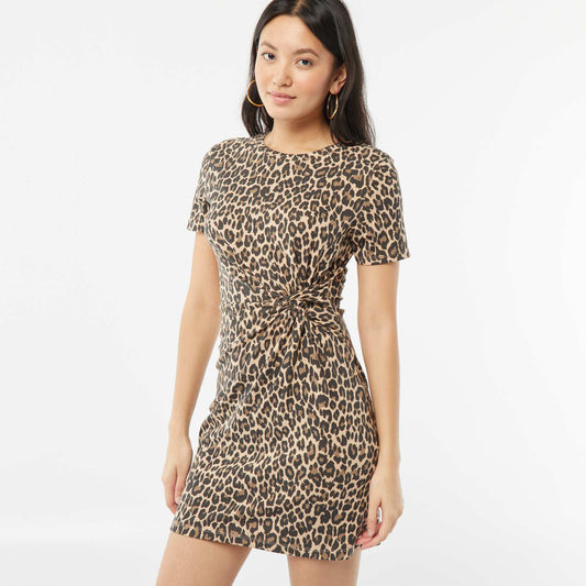 Short-sleeved dress with draped effect BEIGE