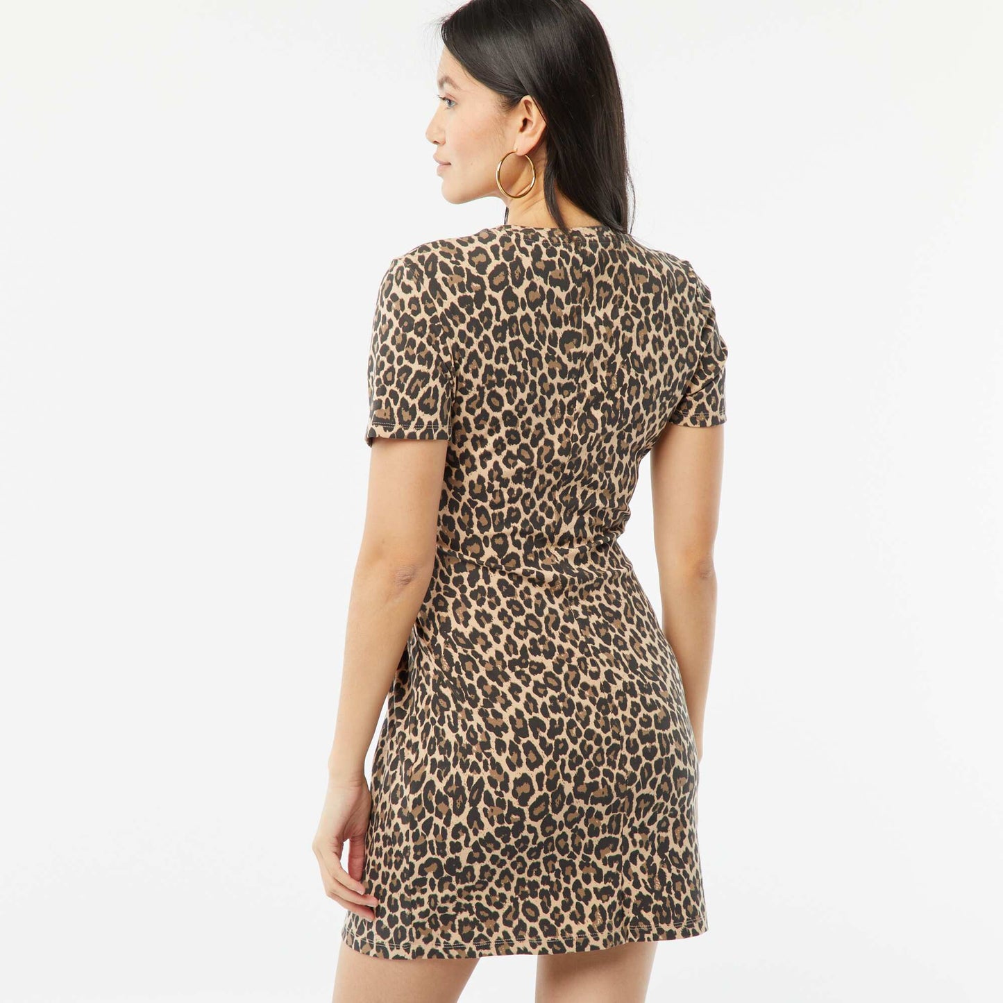 Short-sleeved dress with draped effect BEIGE