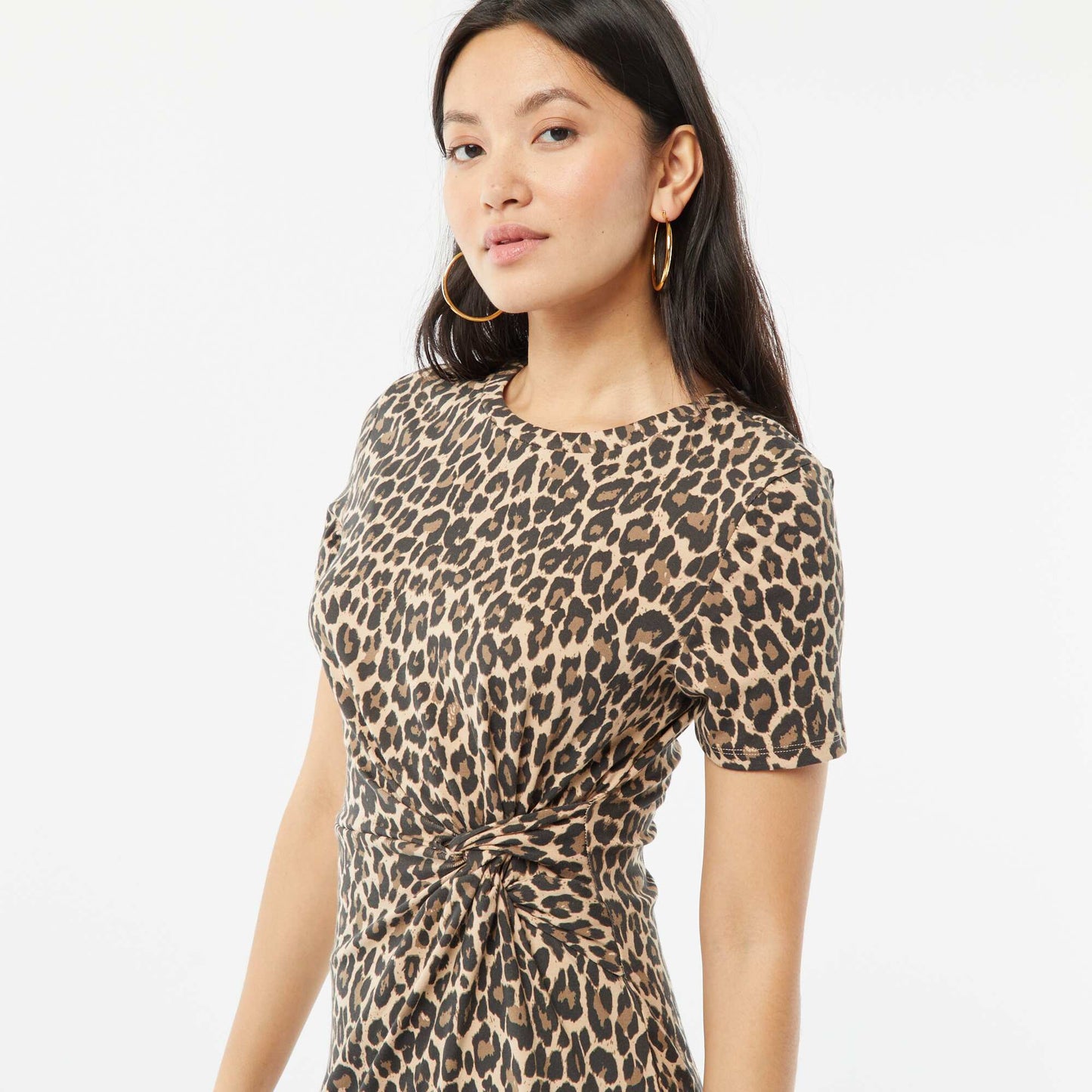 Short-sleeved dress with draped effect BEIGE