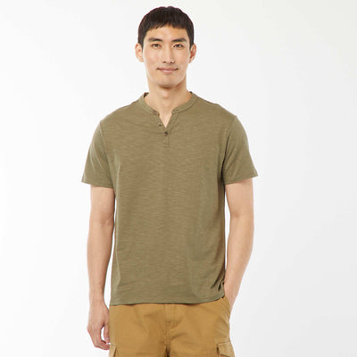 Short-sleeved T-shirt with Henley collar GREEN