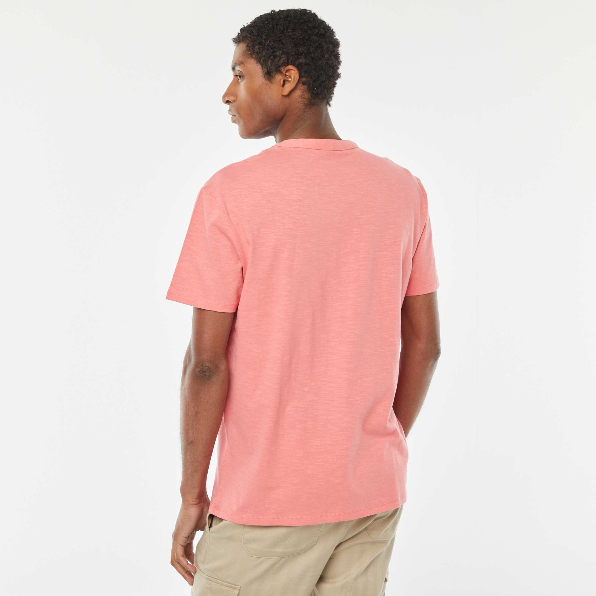 Short-sleeved T-shirt with Henley collar PINK