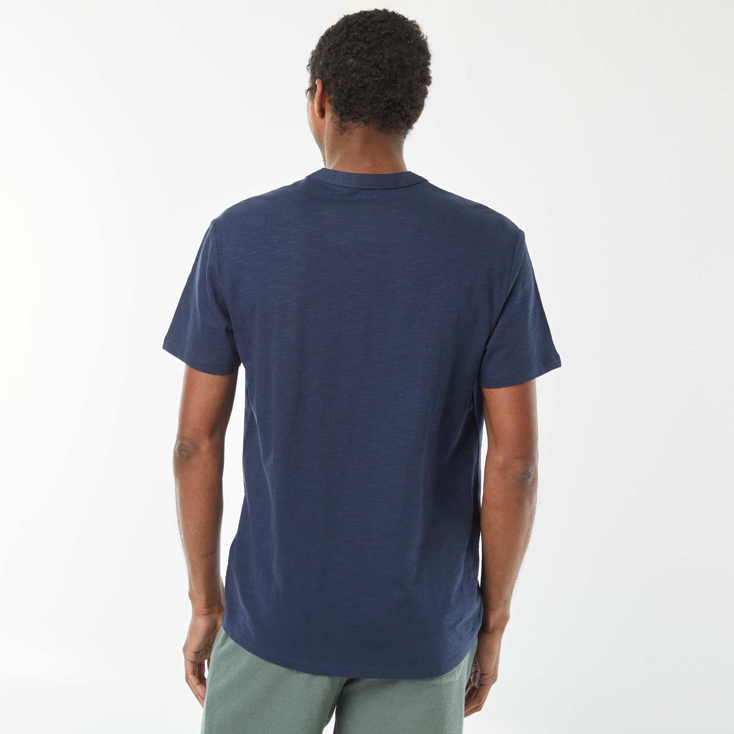 Short-sleeved T-shirt with Henley collar BLACK