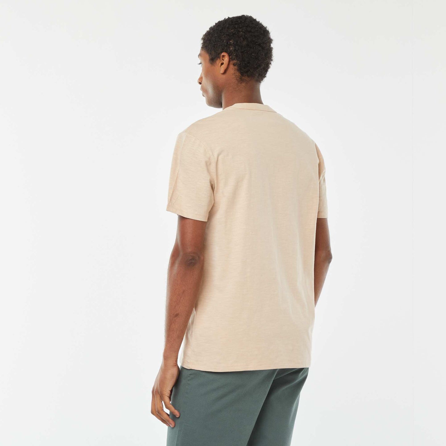 Short-sleeved T-shirt with Henley collar BEIGE
