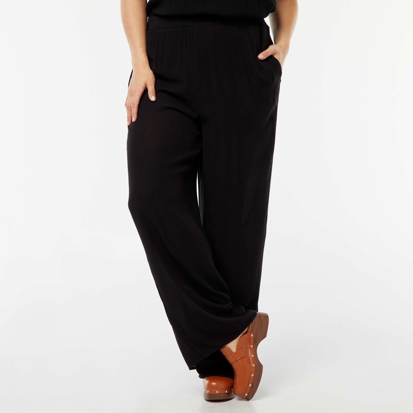 Crepe knit wide-leg trousers BLACK