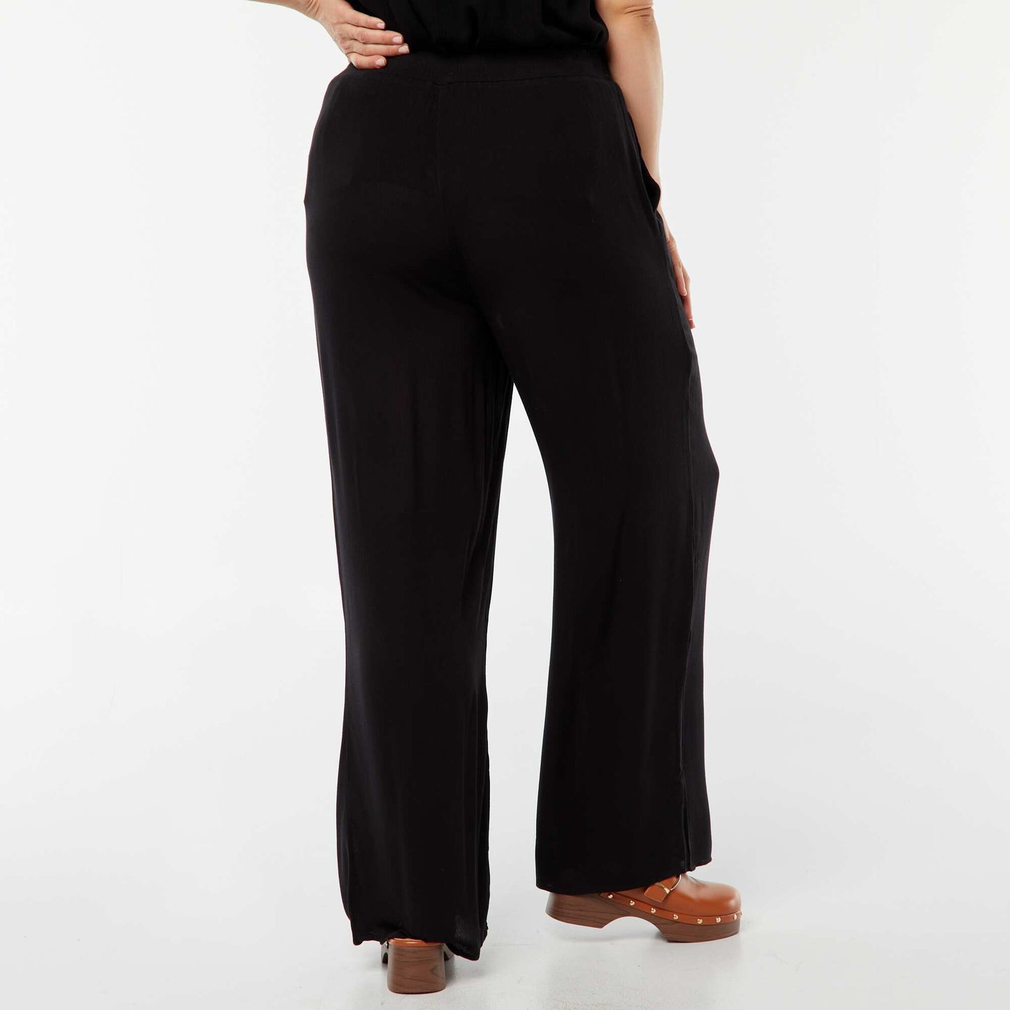 Crepe knit wide-leg trousers BLACK