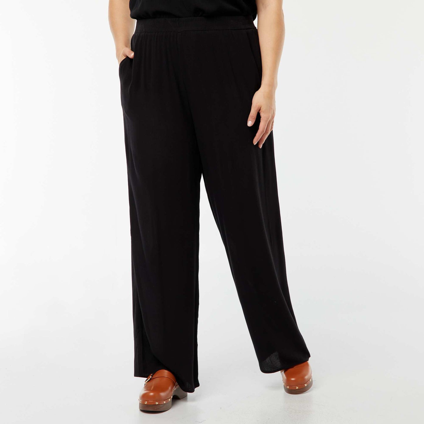 Crepe knit wide-leg trousers BLACK
