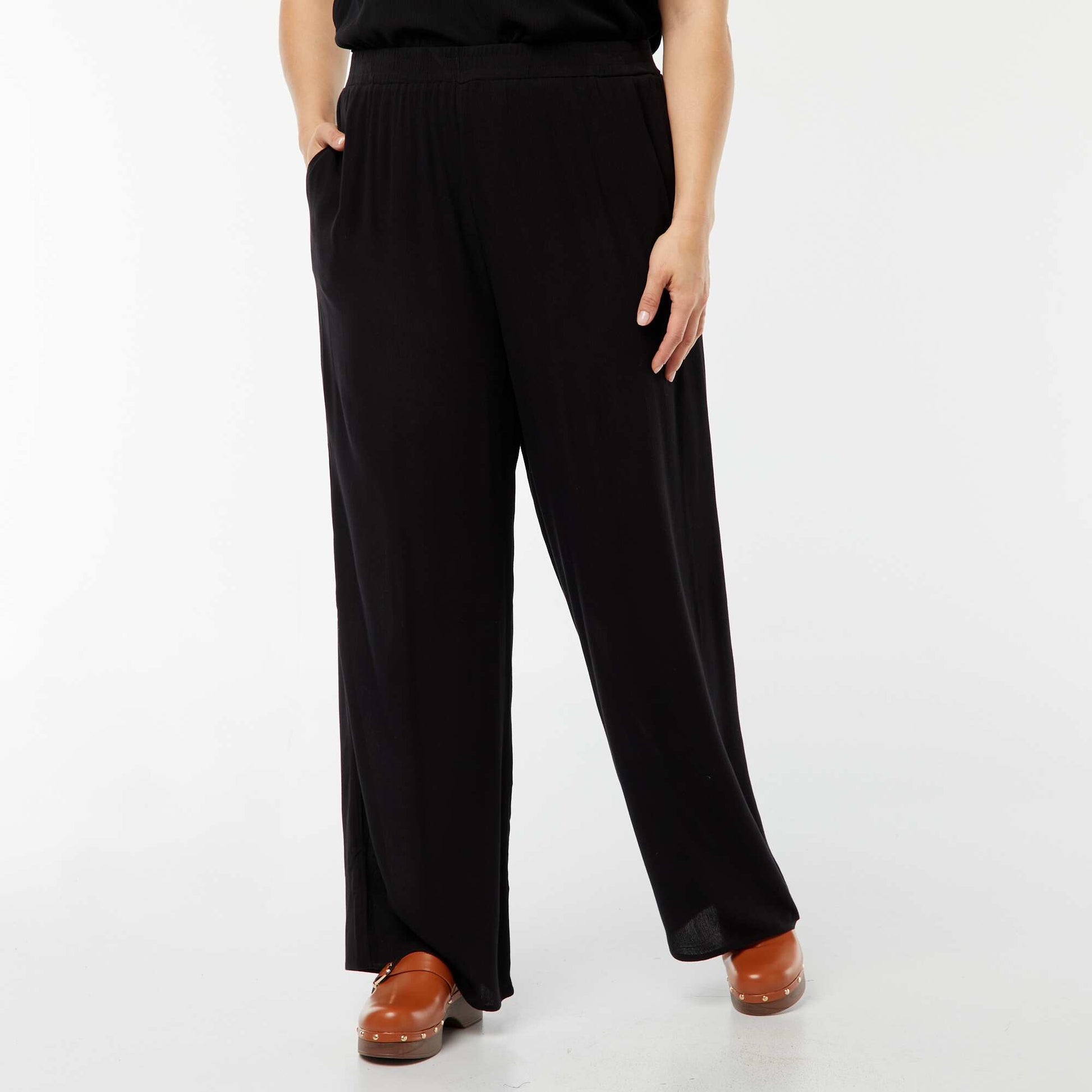 Crepe knit wide-leg trousers BLACK