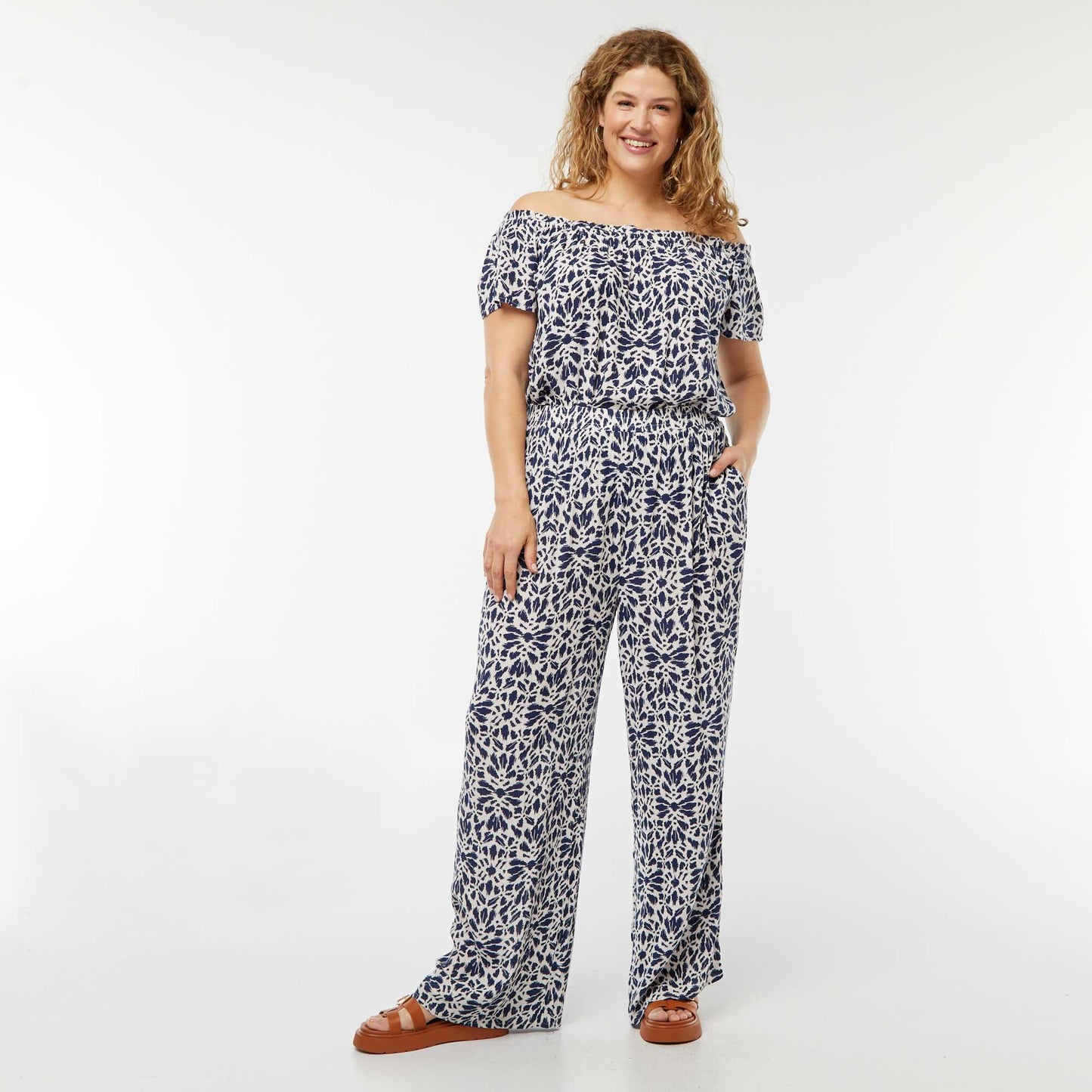 Crepe knit wide-leg trousers BLUE