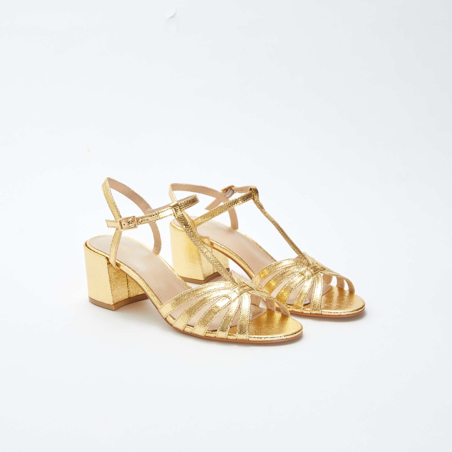 Gold sandals with block heel YELLOW