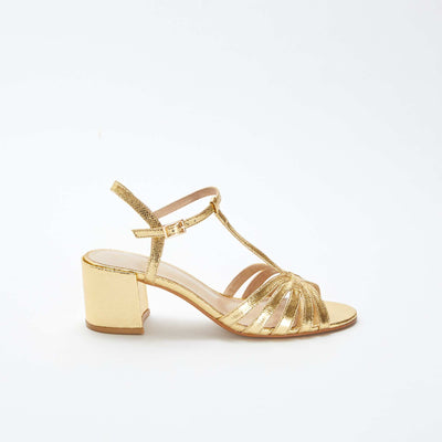 Gold sandals with block heel YELLOW