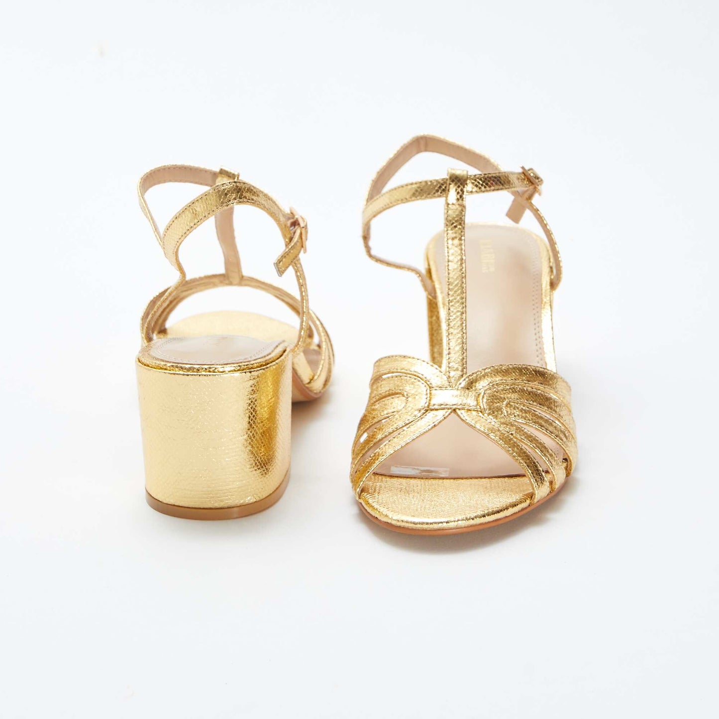 Gold sandals with block heel YELLOW