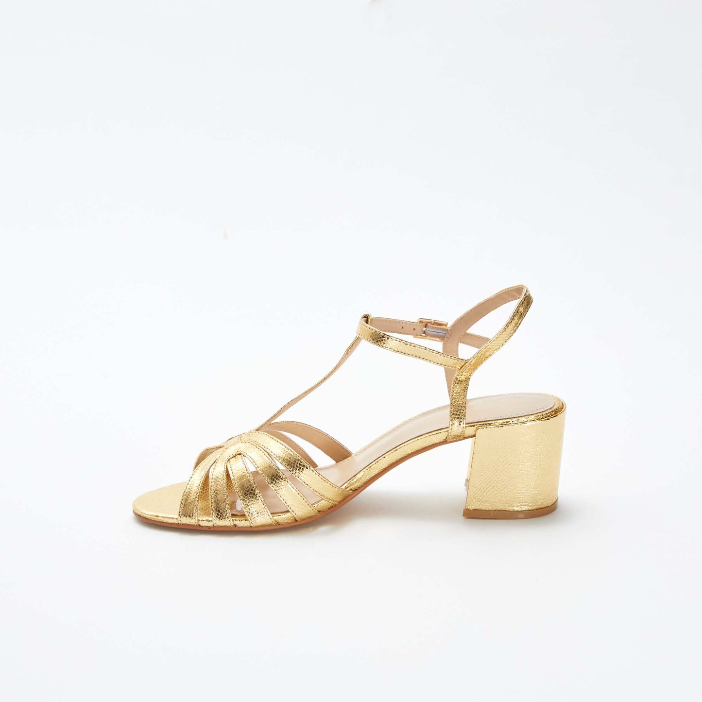 Gold sandals with block heel YELLOW