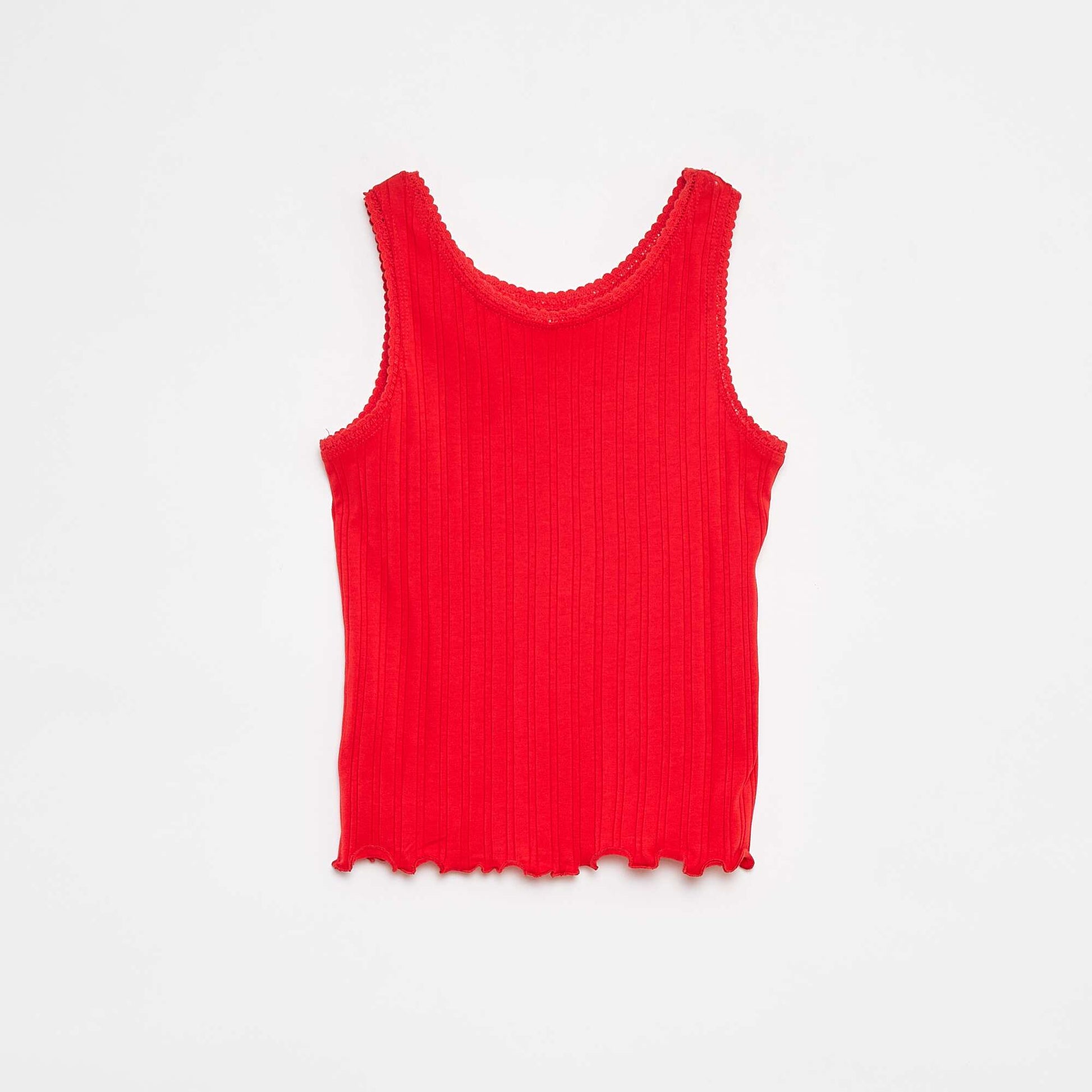 Ribbed vest top with lacy detail RED