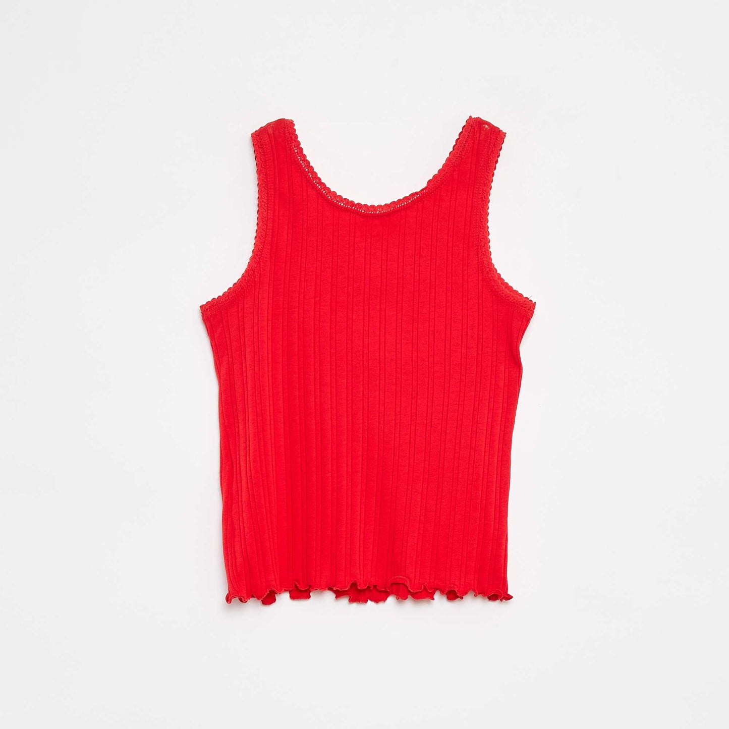 Ribbed vest top with lacy detail RED