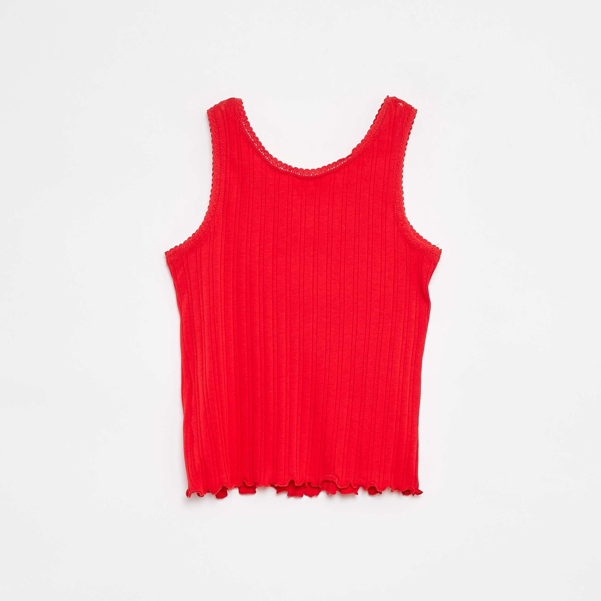 Ribbed vest top with lacy detail RED