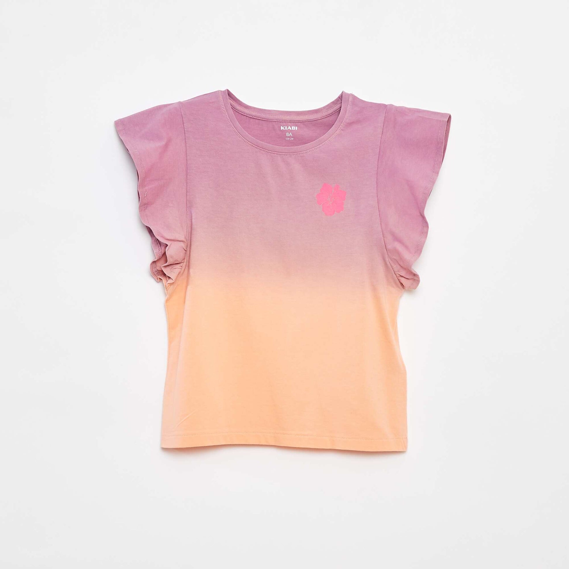 Jersey T-shirt with ruffled sleeves PURPLE