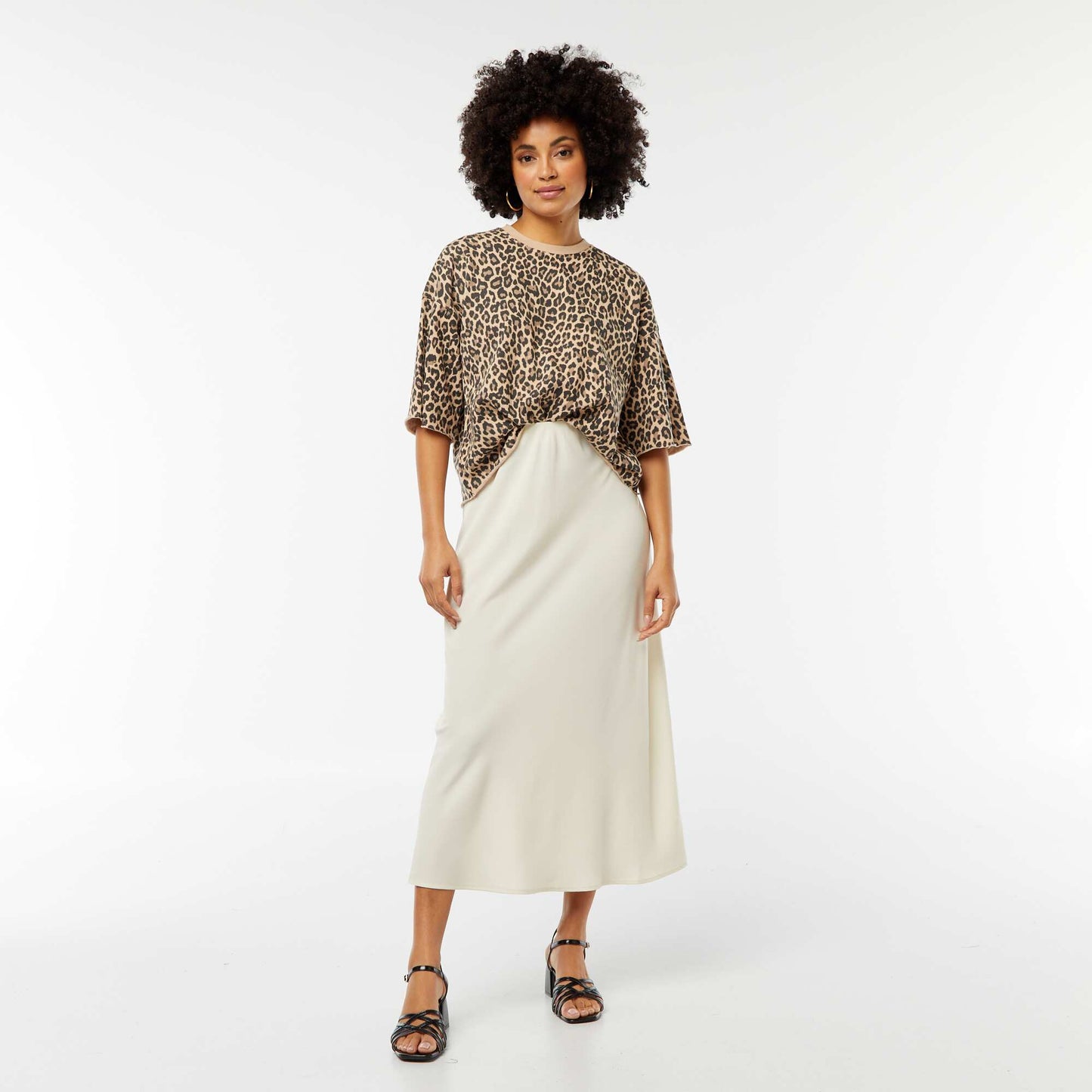 Short-sleeved loose-fitting sweatshirt BEIGE