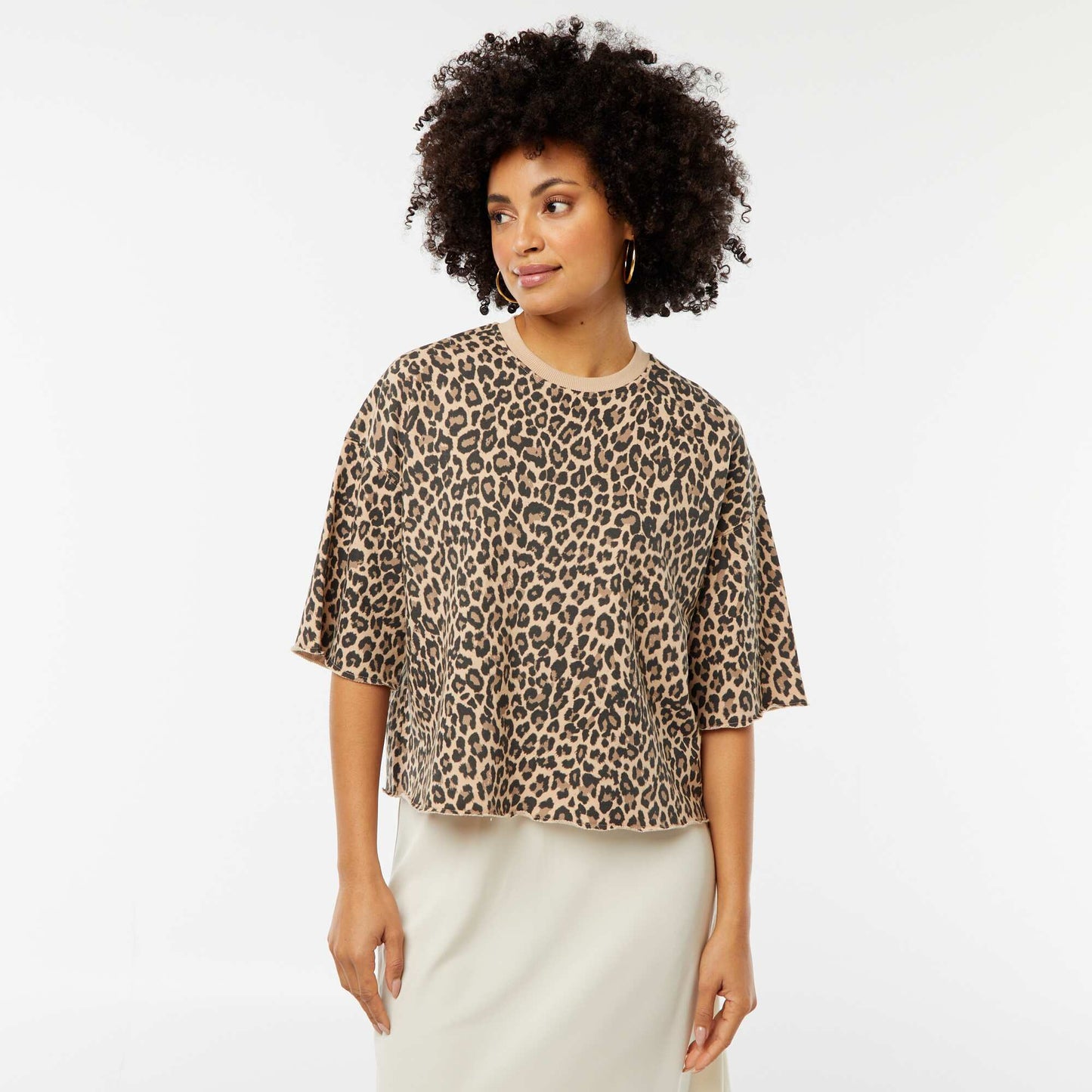 Short-sleeved loose-fitting sweatshirt BEIGE
