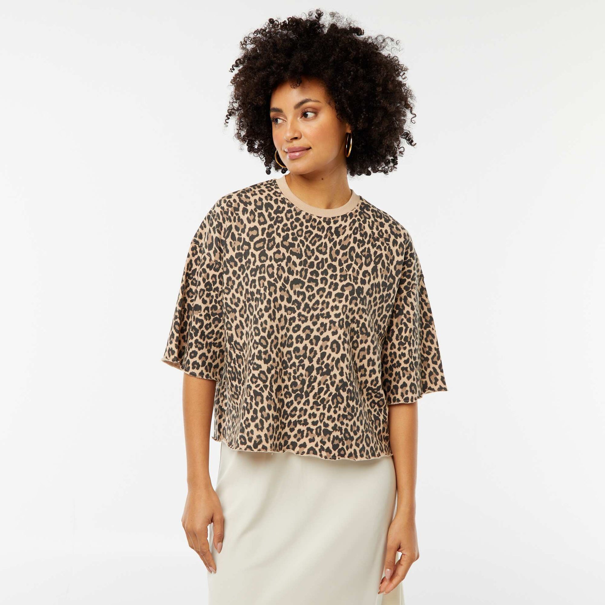 Short-sleeved loose-fitting sweatshirt BEIGE