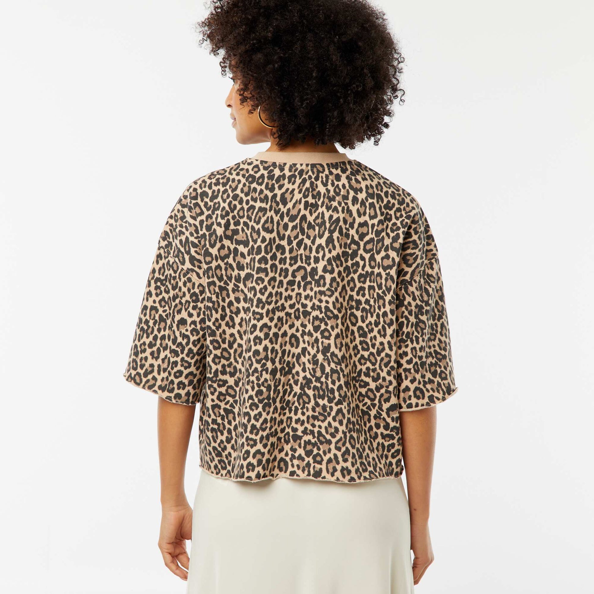 Short-sleeved loose-fitting sweatshirt BEIGE