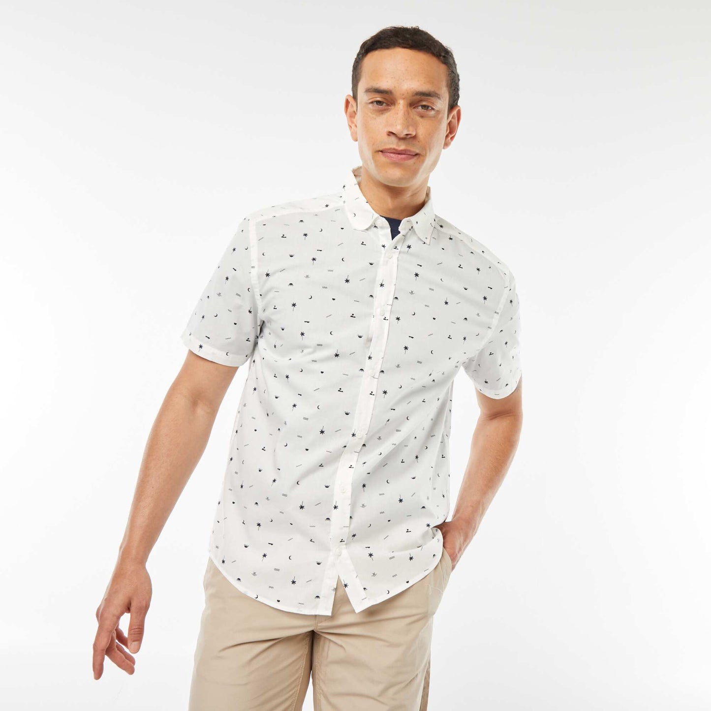 Short-sleeved straight-cut shirt WHITE