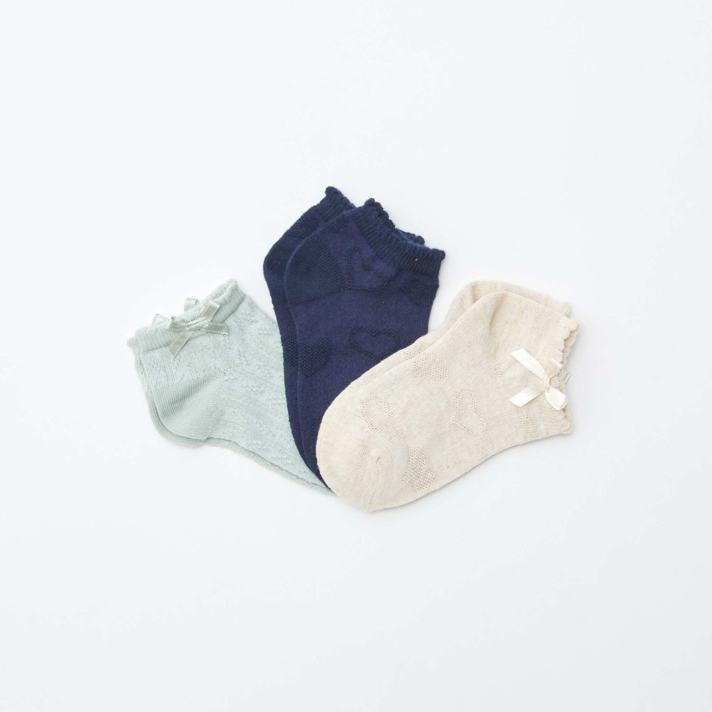 Pack of 3 pairs of textured knit ankle socks PINK